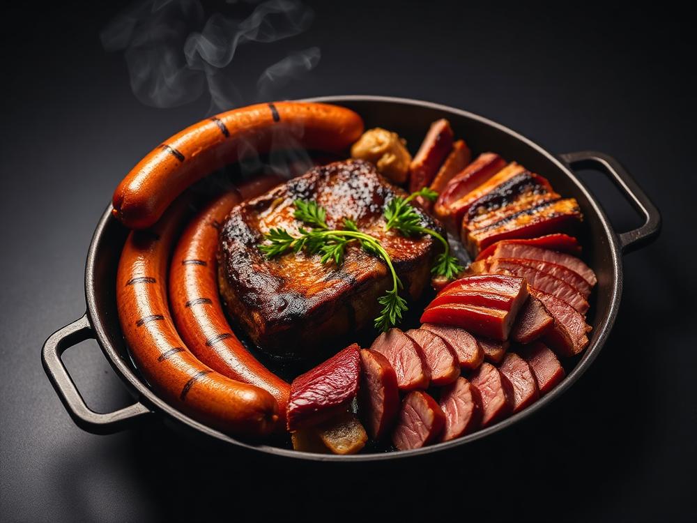 Churrasco a la brasa servido en tabla de madera